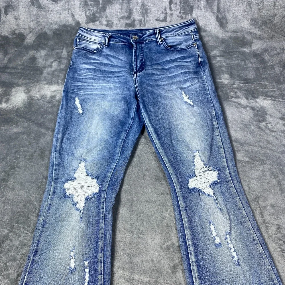 Rockstar Original Jeans Flare Denim Womens XL Distressed Bootcut 32x34 Raw Hem